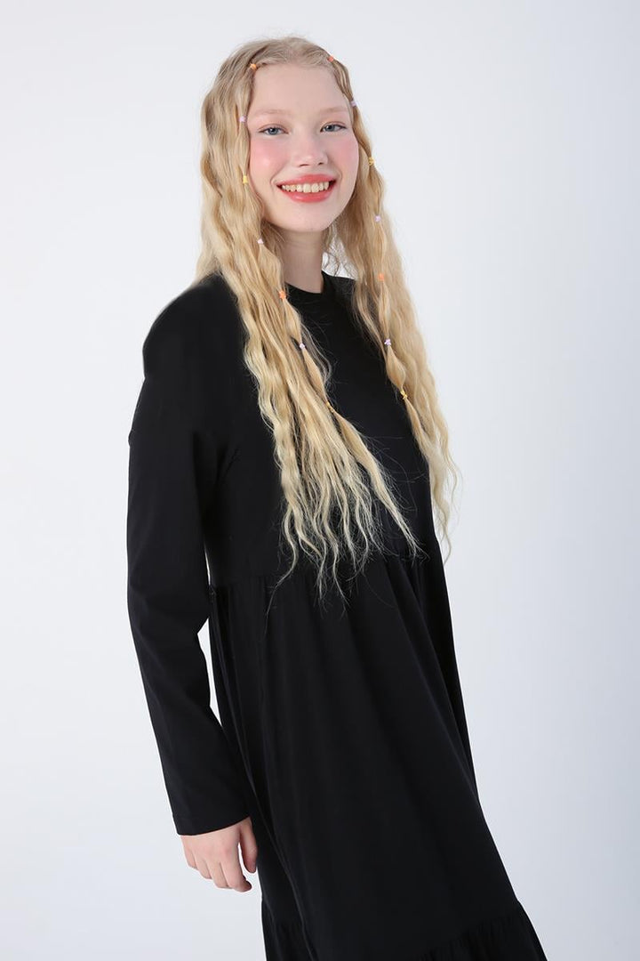 TLD Women Allday Black Cotton Frilled Pocketed Jersey Dress - Lissone