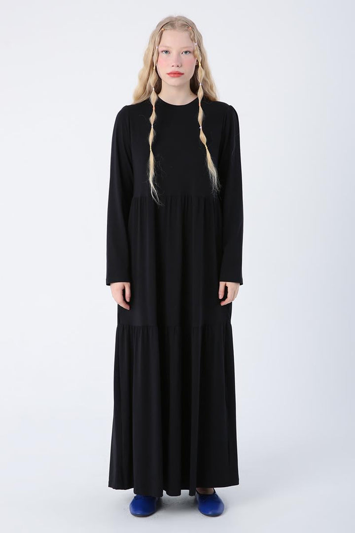 TLD Women Allday Black Cotton Frilled Pocketed Jersey Dress - Lissone