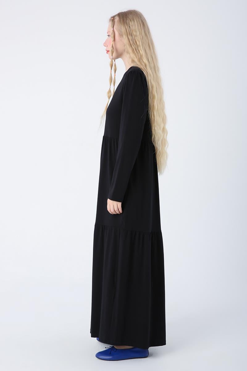 TLD Women Allday Black Cotton Frilled Pocketed Jersey Dress - Lissone