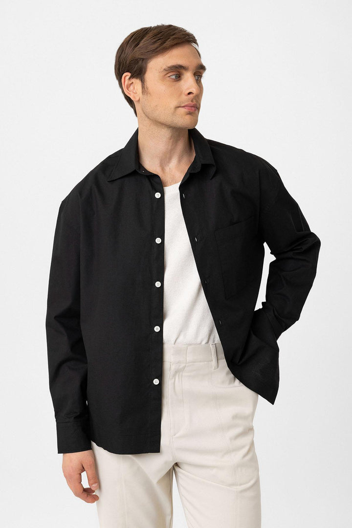 ANT Antioch Black Cotton Relaxed Fit Men's Shirt - Fleet