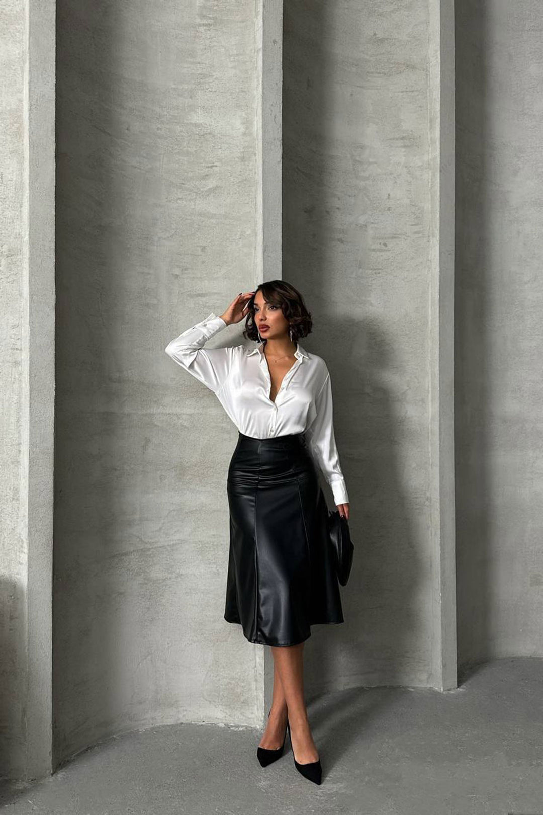 Black Patched High Waist Midi Faux Leather Skirt BCHN-2526441 - Rancho Cordova