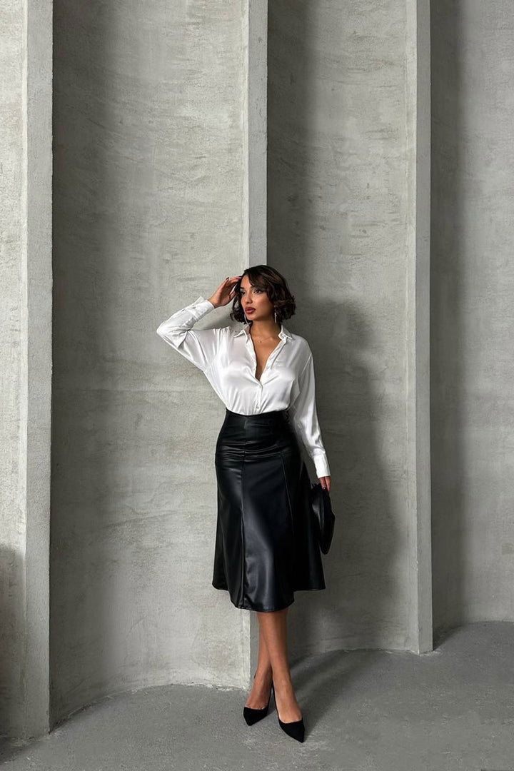 Black Patched High Waist Midi Faux Leather Skirt BCHN-2526441 - Rancho Cordova