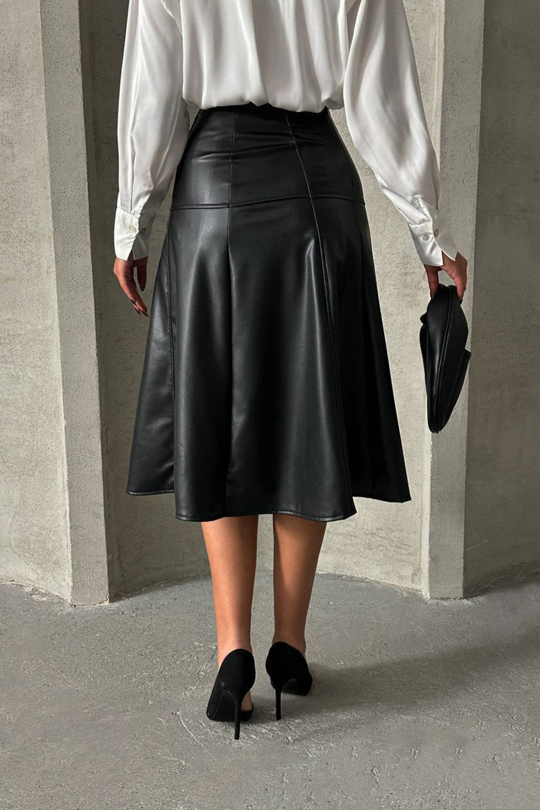 Black Patched High Waist Midi Faux Leather Skirt BCHN-2526441 - Rancho Cordova
