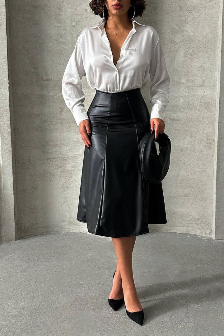 Black Patched High Waist Midi Faux Leather Skirt BCHN-2526441 - Rancho Cordova