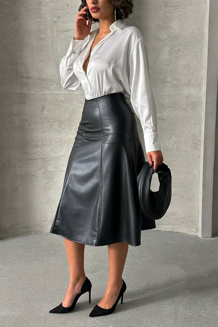 Black Patched High Waist Midi Faux Leather Skirt BCHN-2526441 - Rancho Cordova