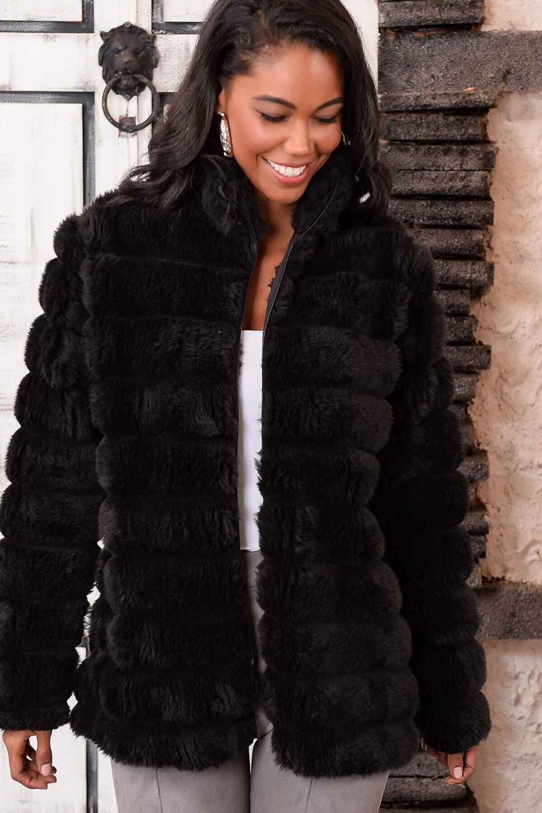 Black Plush Faux Fur Jacket BCBT-252000 - Southampton