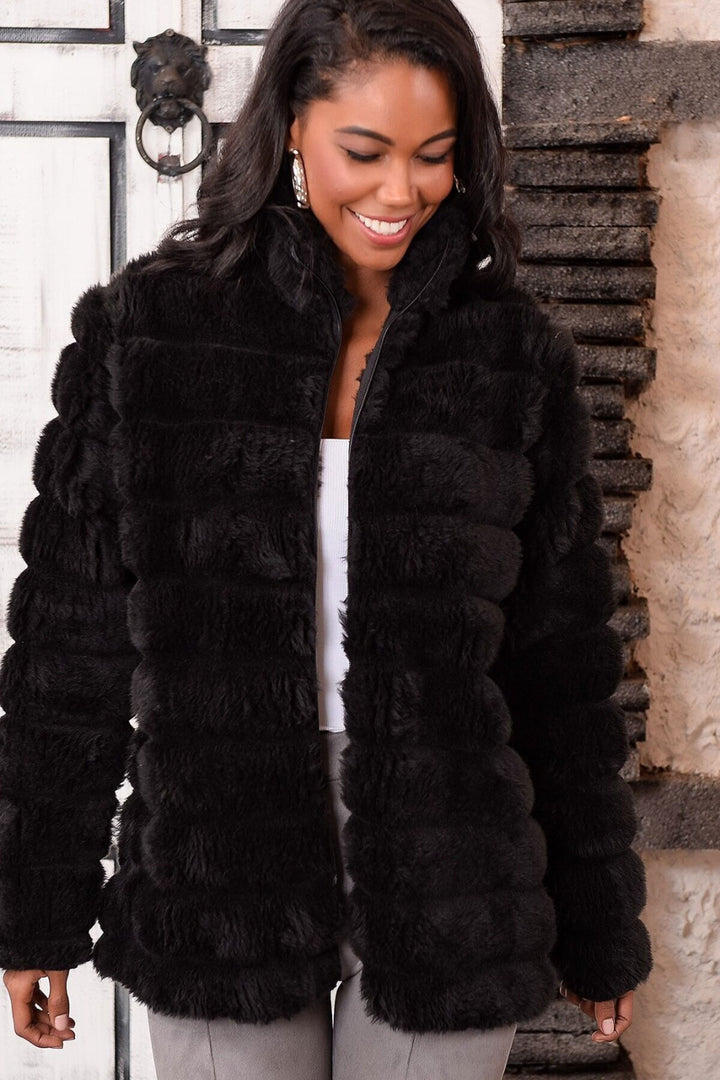 Black Plush Faux Fur Jacket BCBT-252000 - Southampton
