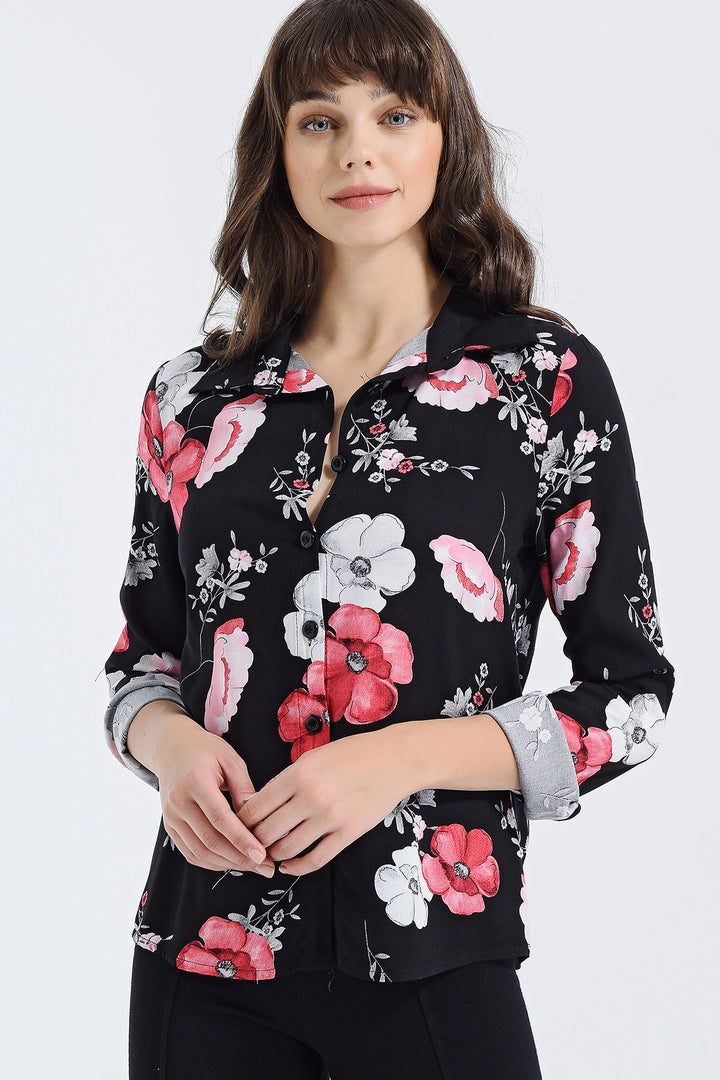 Black Pink Long Sleeve Buttoned Oversized Shirt BCBSK-25700-2711 - Tizimín