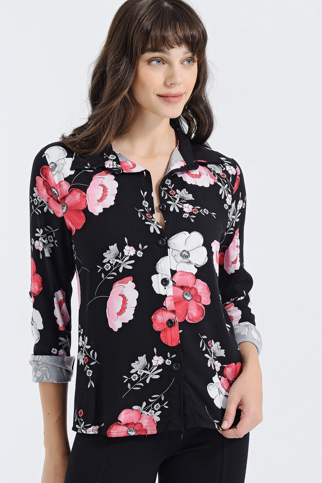 Black Pink Long Sleeve Buttoned Oversized Shirt BCBSK-25700-2711 - Tizimín