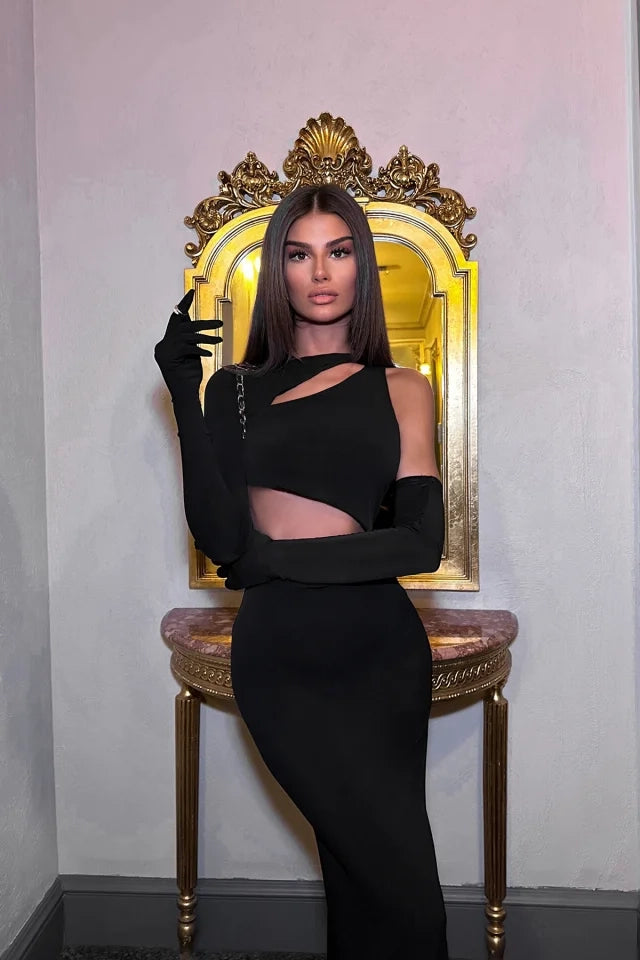 EYY Women Black Window Detail Gloved Dress - Wichita