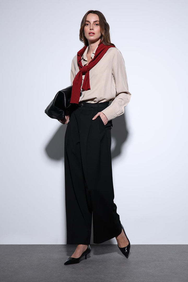 ANT Antioch Black Pleated Palazzo Women's Pants - Teotihuacan