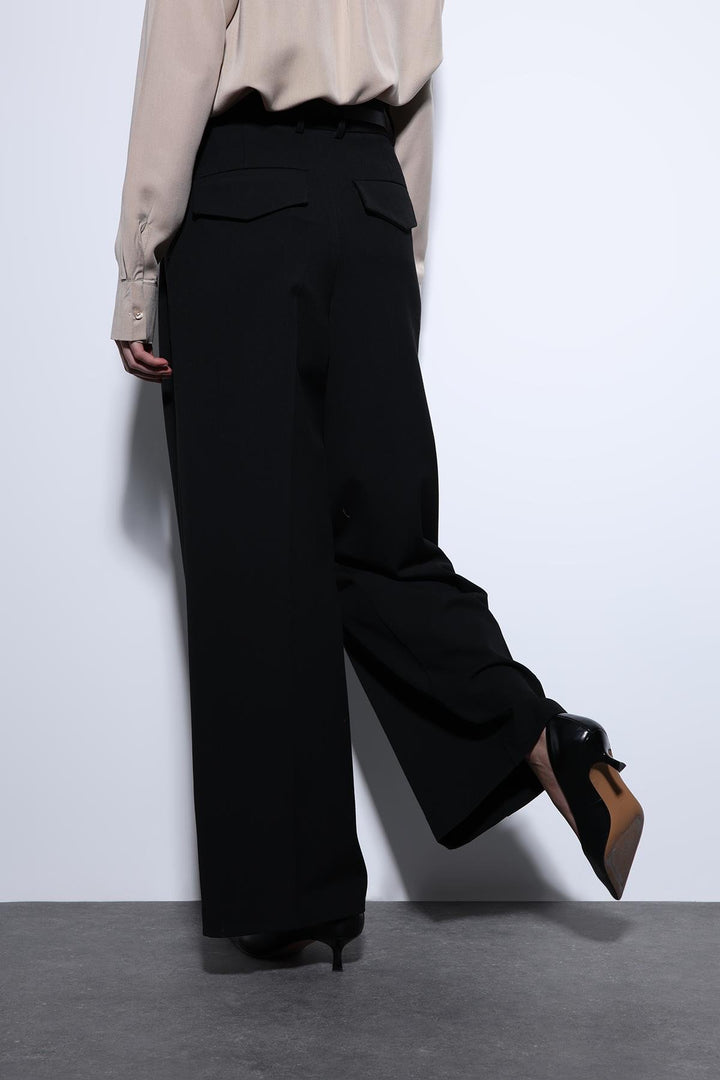 ANT Antioch Black Pleated Palazzo Women's Pants - Teotihuacan