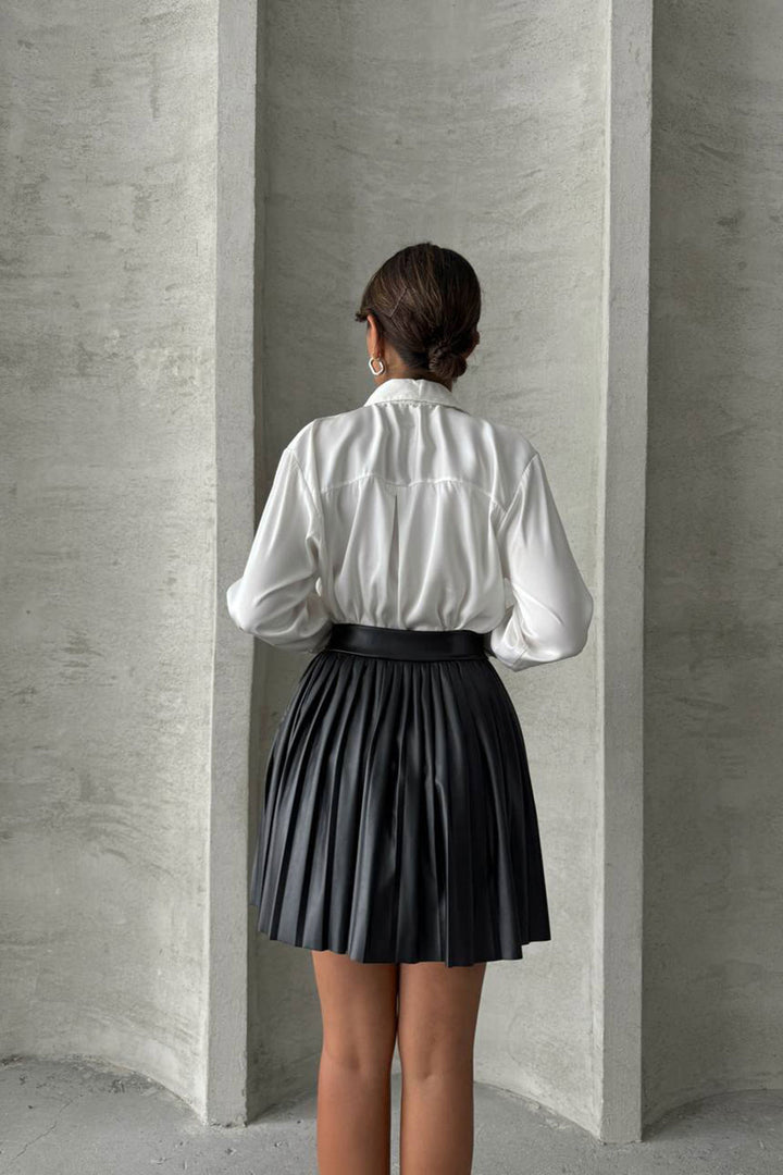 Black Pleated High Waist Skirt BCHN-25261564 - Louisville