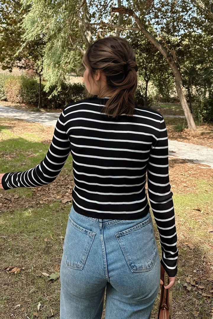 Black Polo V-Neck Striped Knit Sweater BCBSK-25700-K7521 - Germering