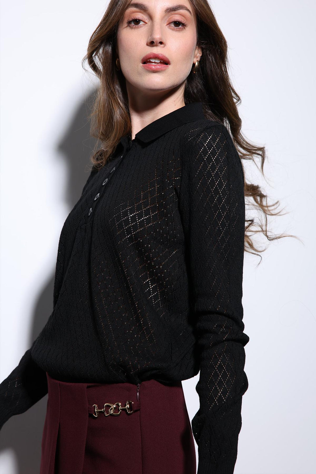 ANT Antioch Siyah Polo Yaka Desenli Triko Kadın Kazak - Upland