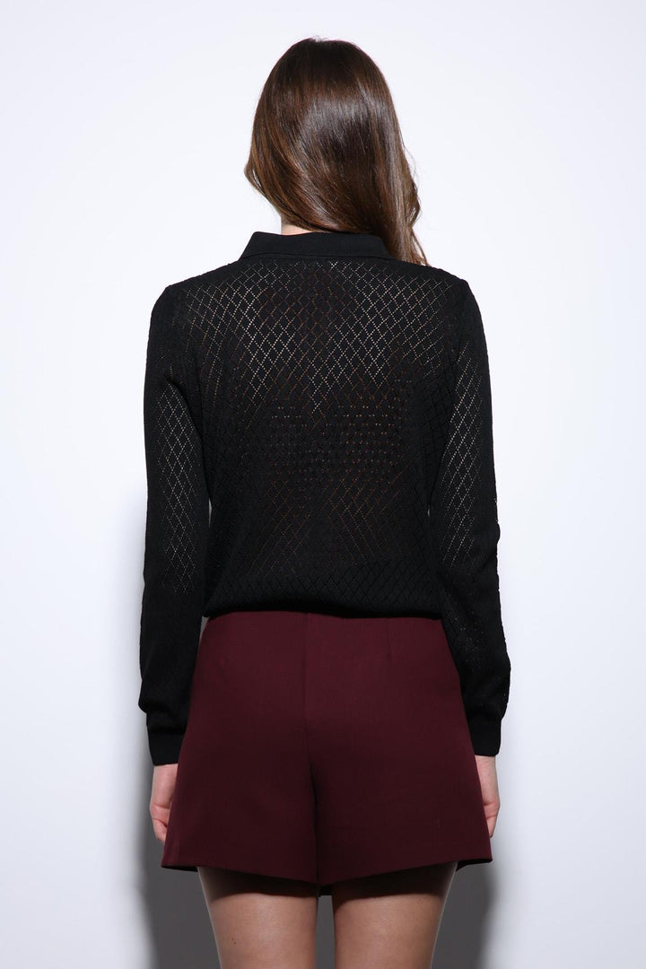 ANT Antioch Siyah Polo Yaka Desenli Triko Kadın Kazak - Upland