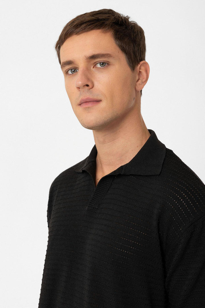 ANT Antioch Siyah Polo Yaka Dokulu Erkek Triko T-Shirt - Grande Prairie