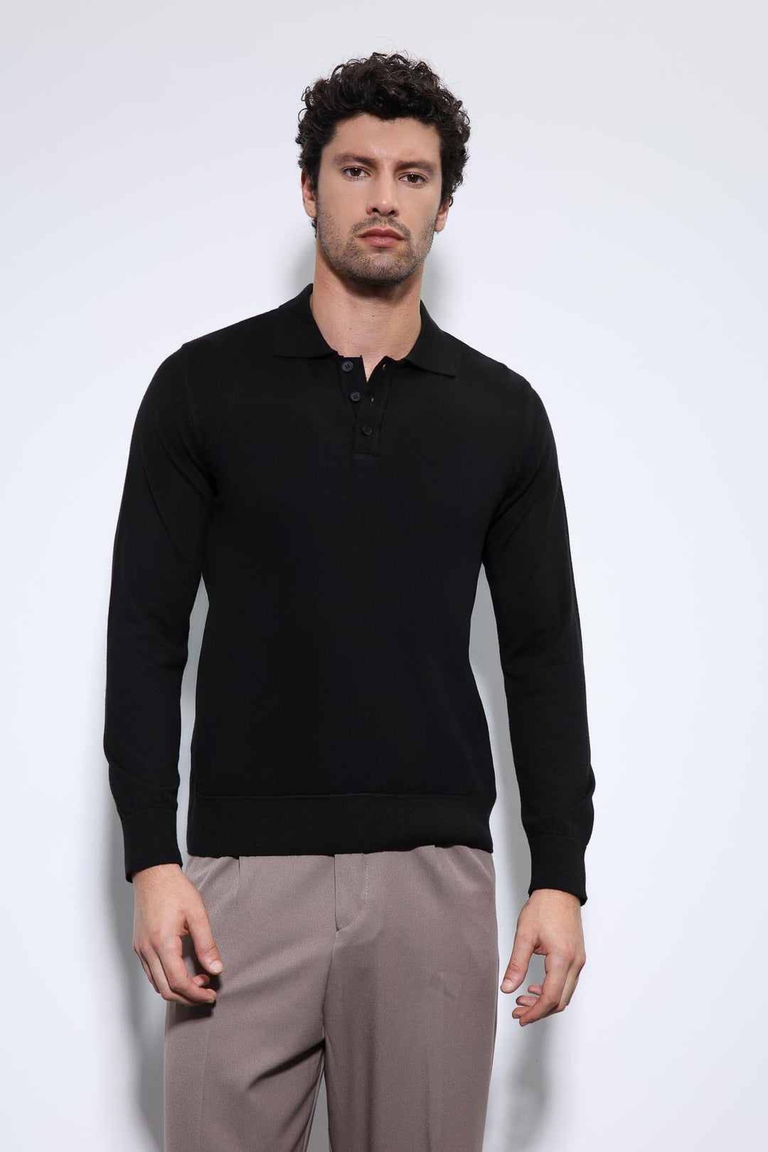 ANT Antioch Black Polo Neck Men's Sweater - Anchorage