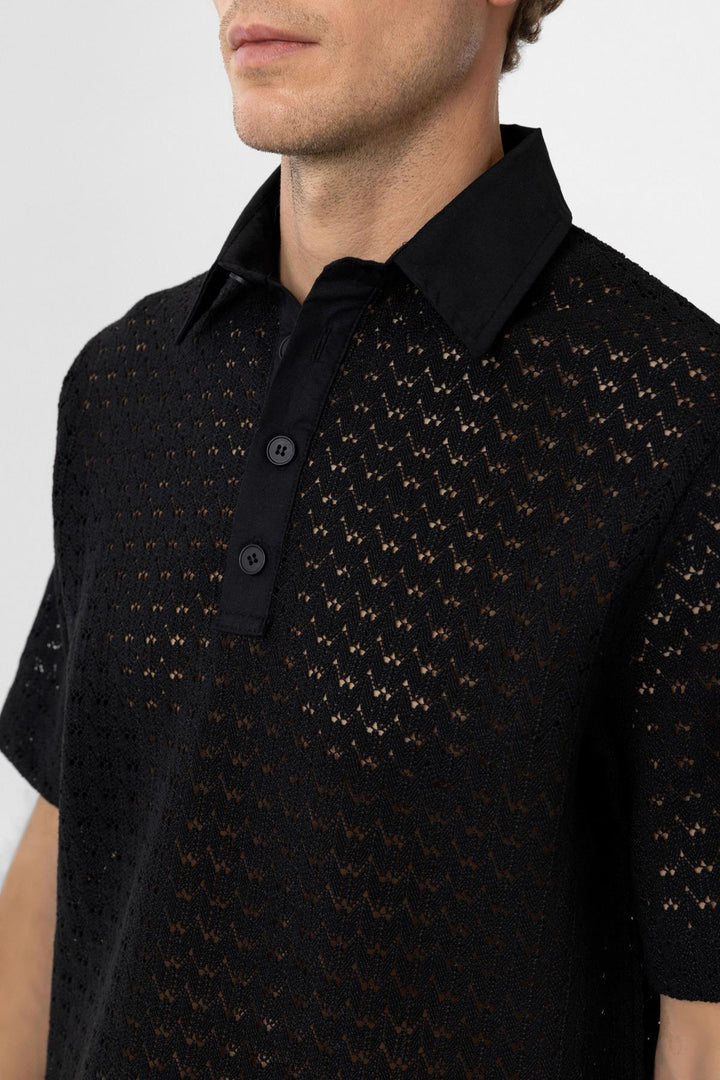 ANT Antioch Siyah Polo Yaka Örgü Erkek T-Shirt - Cosenza