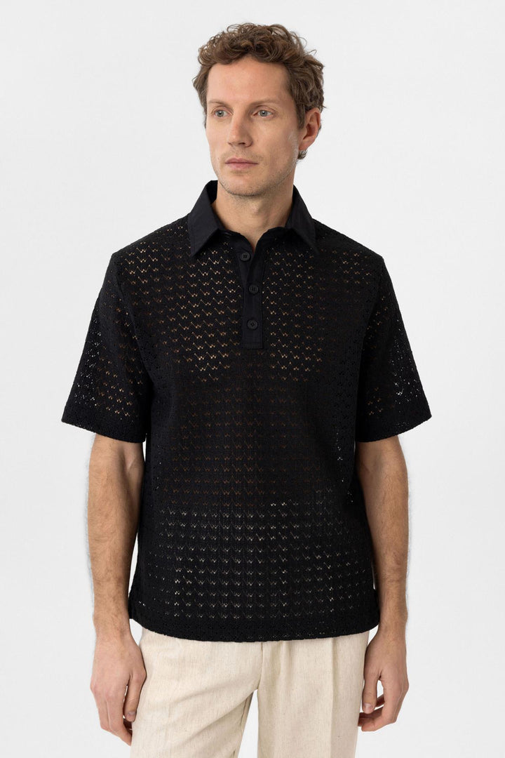 ANT Antioch Siyah Polo Yaka Örgü Erkek T-Shirt - Cosenza