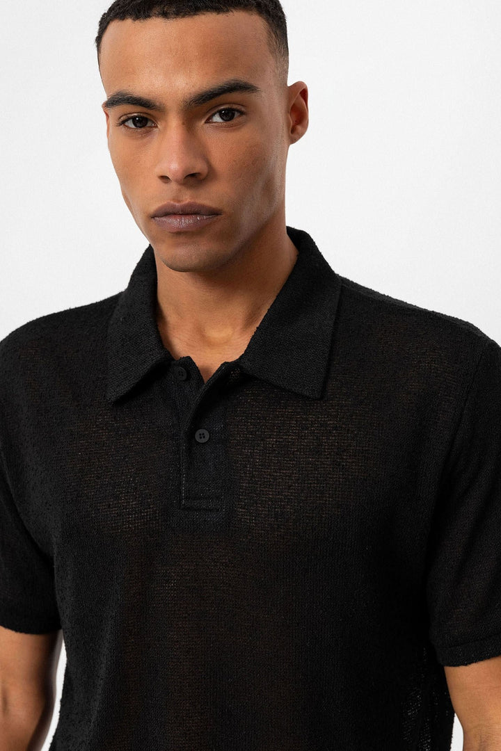 ANT Antioch Siyah Polo Yaka Örme Erkek T-Shirt - Kirkcaldy