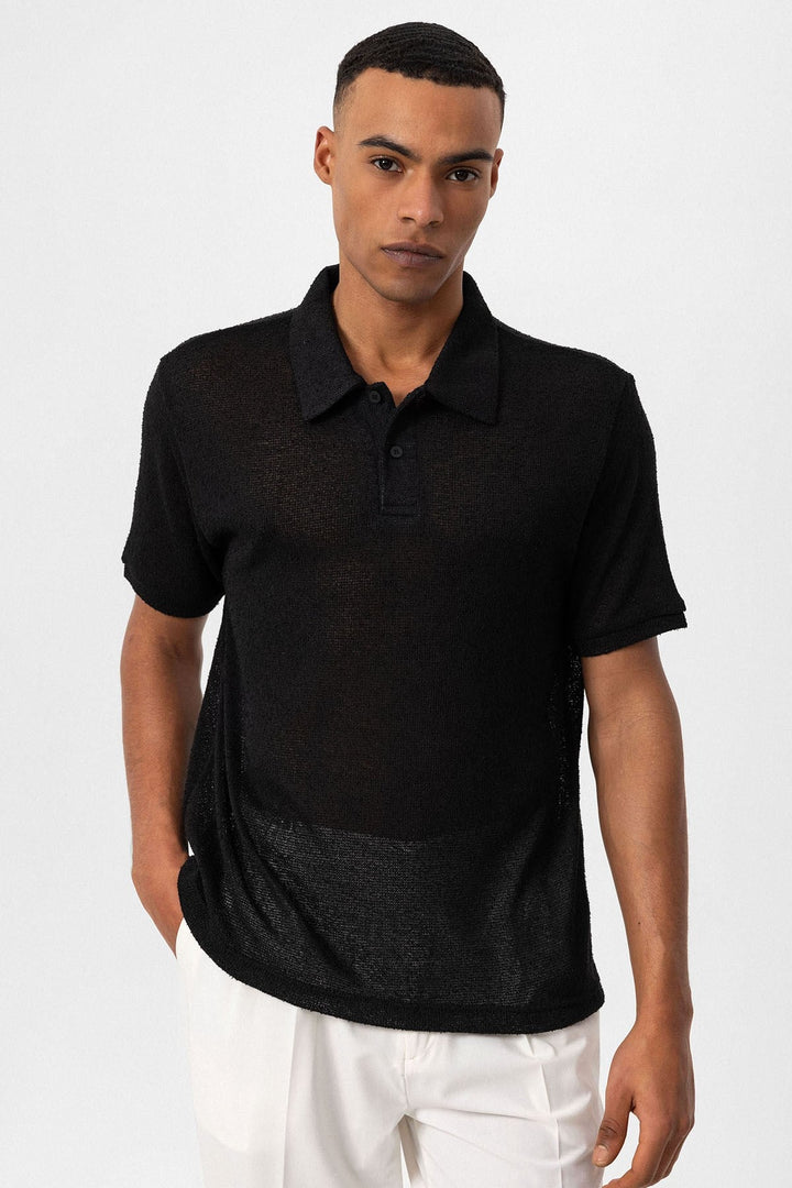 ANT Antioch Siyah Polo Yaka Örme Erkek T-Shirt - Kirkcaldy