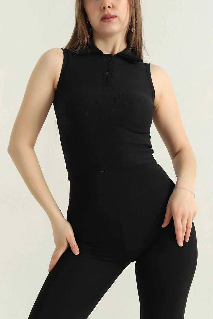 Black Polo Neck Sleeveless Cascor Summer Blouse BCCL-253005 - Apeldoorn