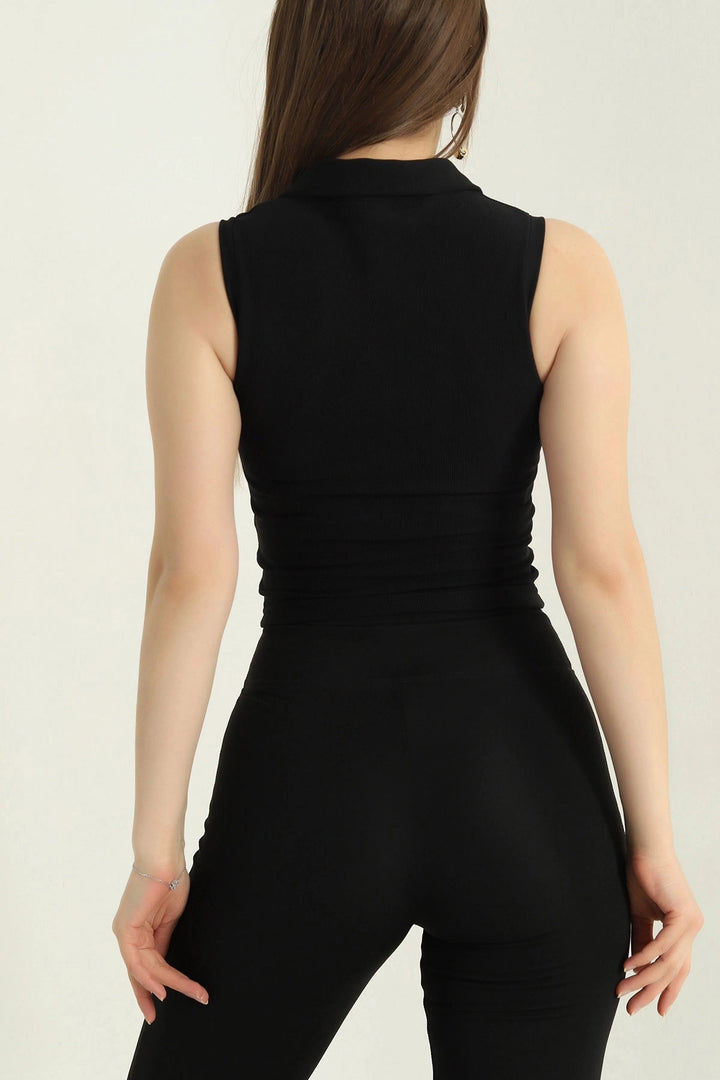 Black Polo Neck Sleeveless Cascor Summer Blouse BCCL-253005 - Apeldoorn