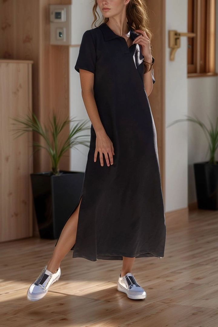 Black Polo Neck Side Slit Long Dress BCBSK-25700-3525 - St. Cloud