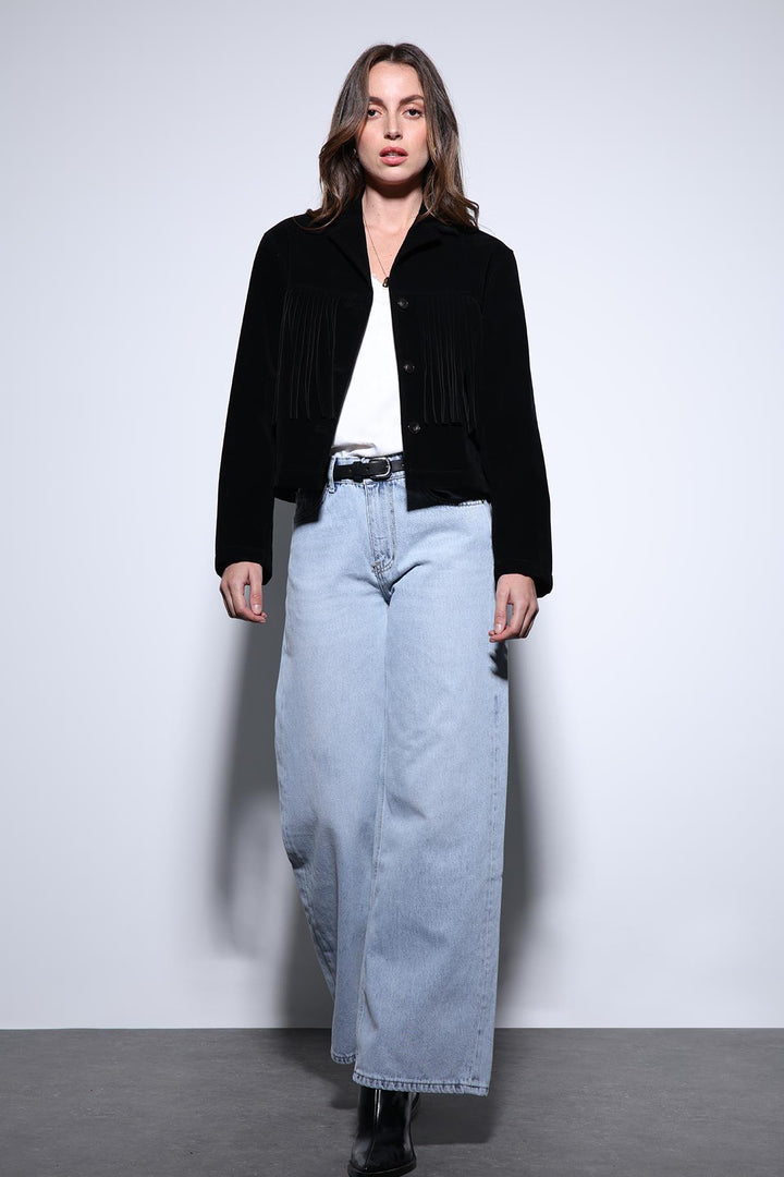 ANT Antioch Black Tassel Detailed Suede Women's Jacket - Córdoba