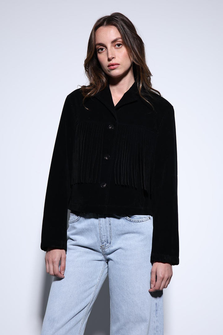 ANT Antioch Black Tassel Detailed Suede Women's Jacket - Córdoba