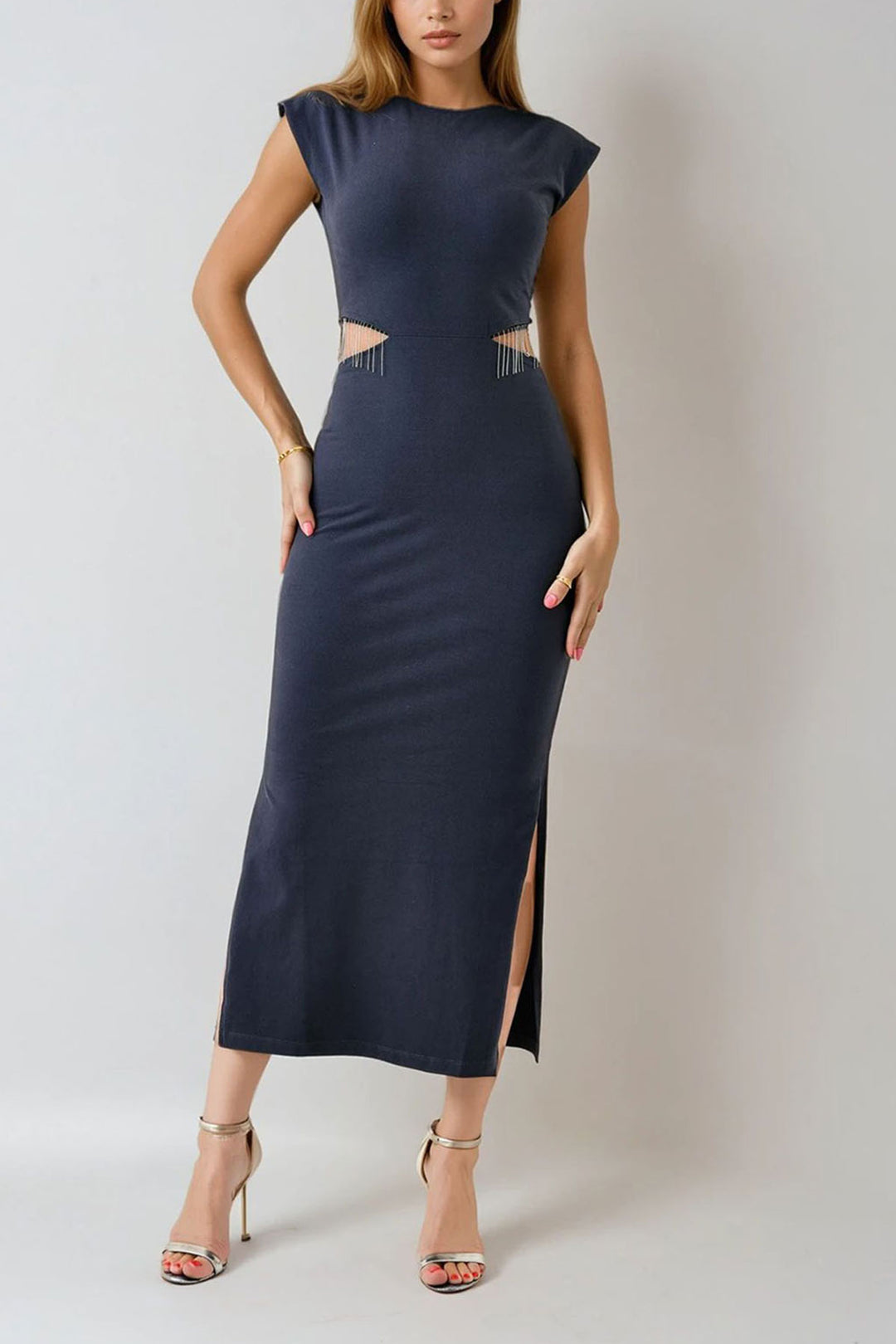 Black Tassel Detailed Side Cleavage Slit Midi Dress BCHPK-251246 - Hornchurch
