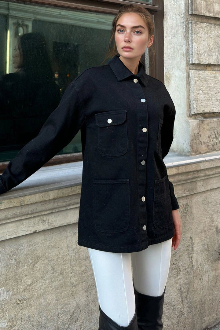 Black Comfort Fit Oversized Denim Jacket BCBSK-25700-KT0000 - Rimini