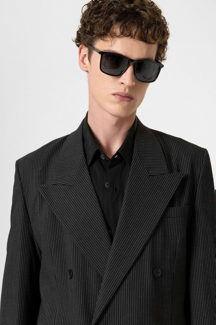 ANT Antioch Black Comfortable Pinstripe Men's Blazer Jacket - Soest