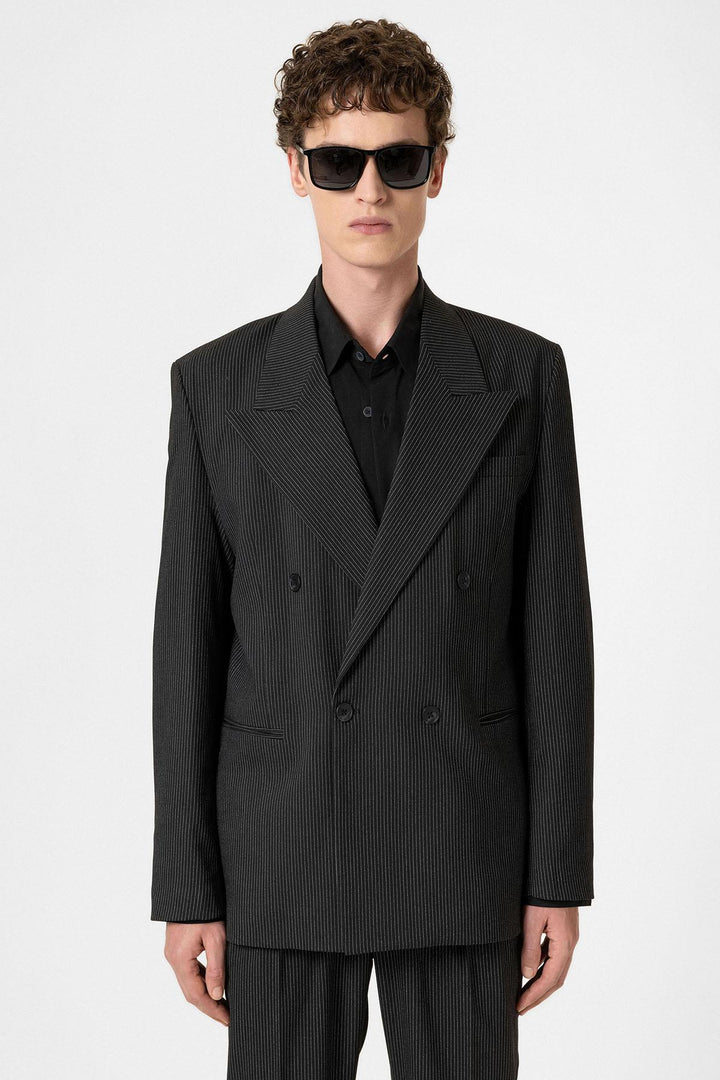 ANT Antioch Black Comfortable Pinstripe Men's Blazer Jacket - Soest