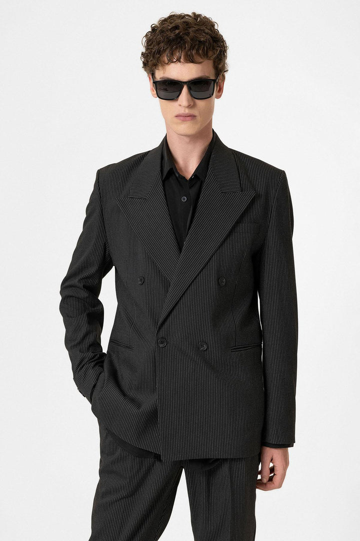 ANT Antioch Black Comfortable Pinstripe Men's Blazer Jacket - Soest