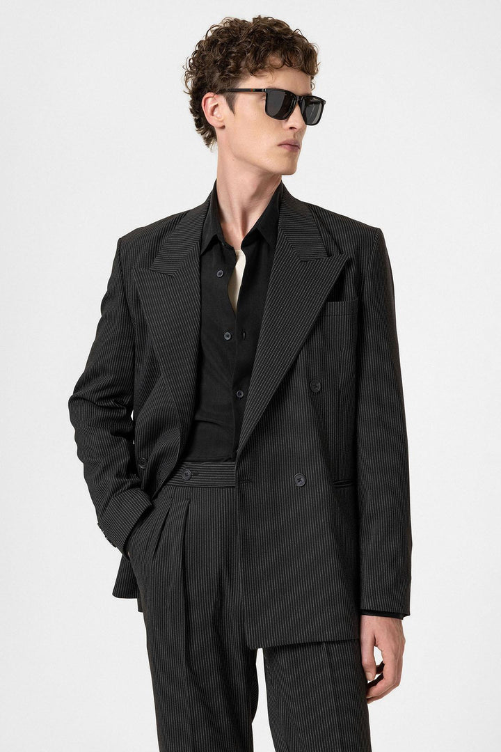 ANT Antioch Black Comfortable Pinstripe Men's Blazer Jacket - Soest