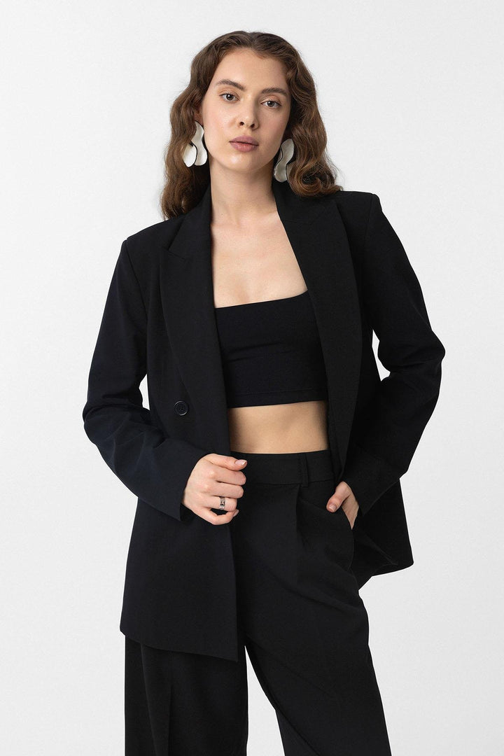 ANT Antioch Siyah Regular Fit Kruvaze Kadın Blazer Ceket - Kobryn