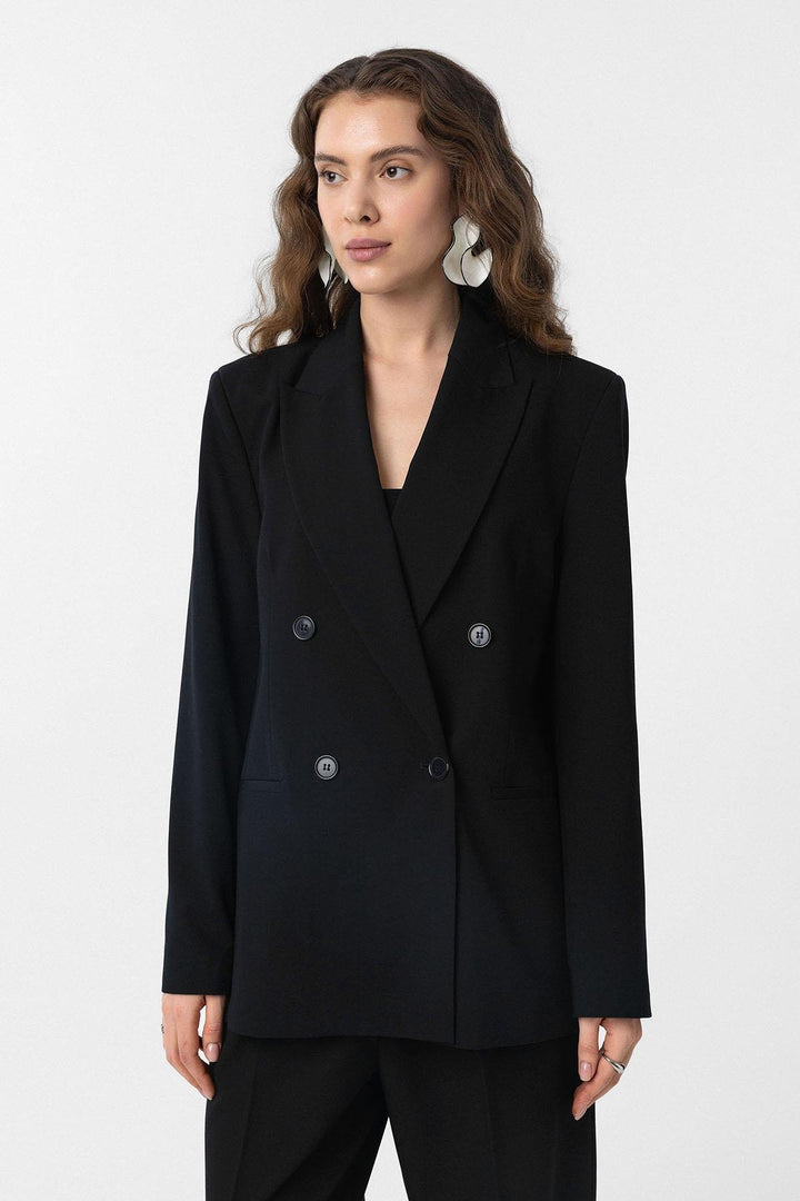 ANT Antioch Siyah Regular Fit Kruvaze Kadın Blazer Ceket - Kobryn