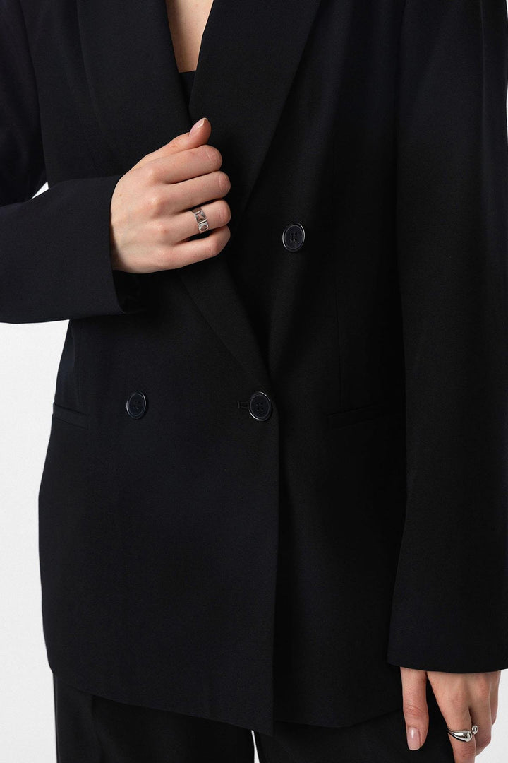 ANT Antioch Siyah Regular Fit Kruvaze Kadın Blazer Ceket - Kobryn