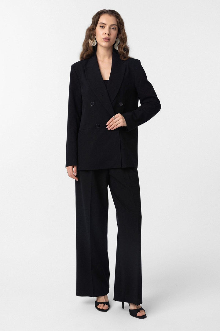 ANT Antioch Siyah Regular Fit Kruvaze Kadın Blazer Ceket - Kobryn