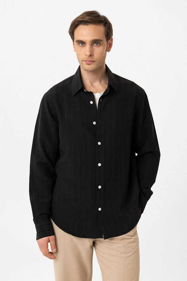 ANT Antioch Black Relax Fit Striped Men's Shirt - Trapani