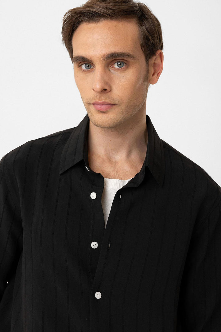 ANT Antioch Black Relax Fit Striped Men's Shirt - Trapani
