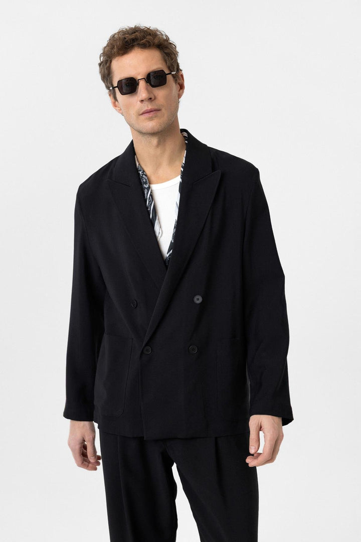 ANT Antioch Black Relax Fit Diagonel Slim Men's Blazer Jacket - St. Paul