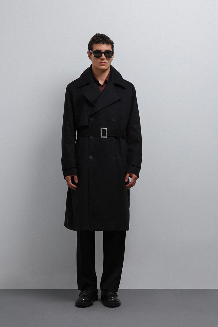 ANT Antioch Black Relax Fit Men's Trench Coat - New Britain