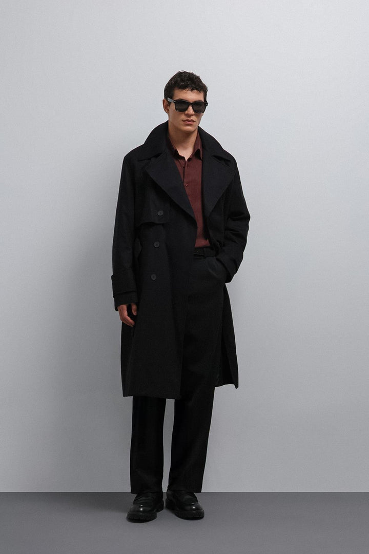 ANT Antioch Black Relax Fit Men's Trench Coat - New Britain