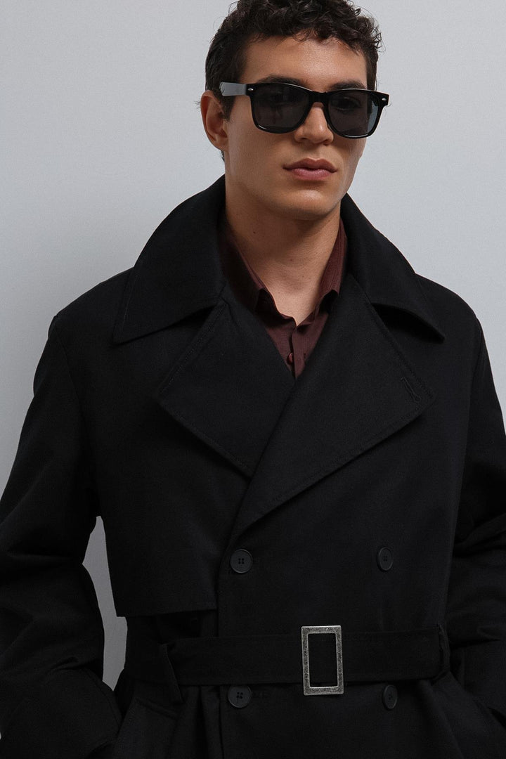 ANT Antioch Black Relax Fit Men's Trench Coat - New Britain