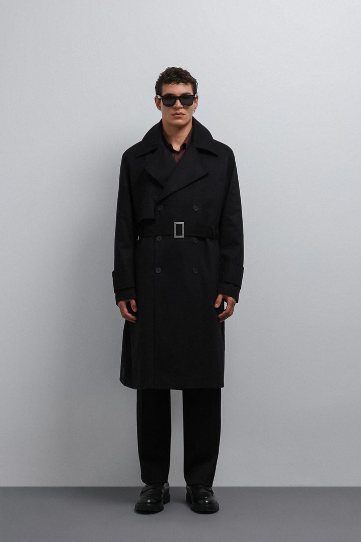 ANT Antioch Black Relax Fit Men's Trench Coat - New Britain