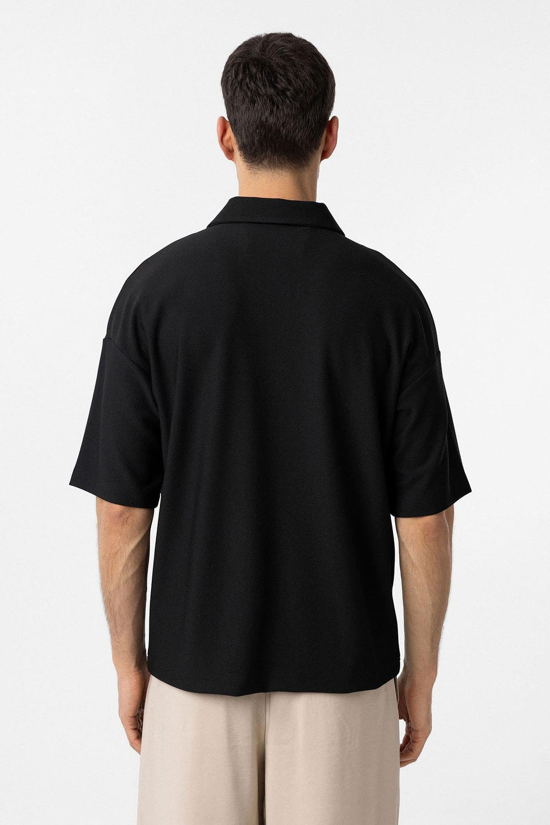 ANT Antioch Siyah Relax Fit Fermuarlı Polo Yaka Erkek T-Shirt - Niagara Falls