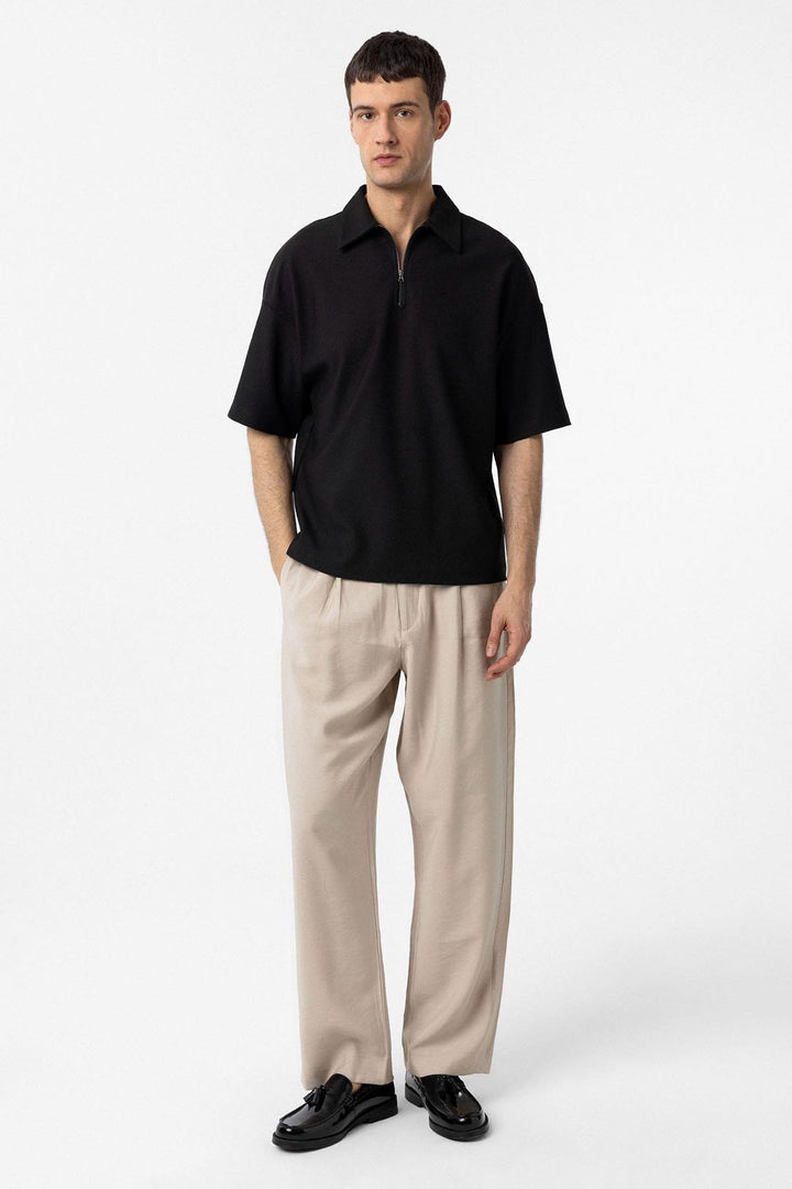 ANT Antioch Siyah Relax Fit Fermuarlı Polo Yaka Erkek T-Shirt - Niagara Falls